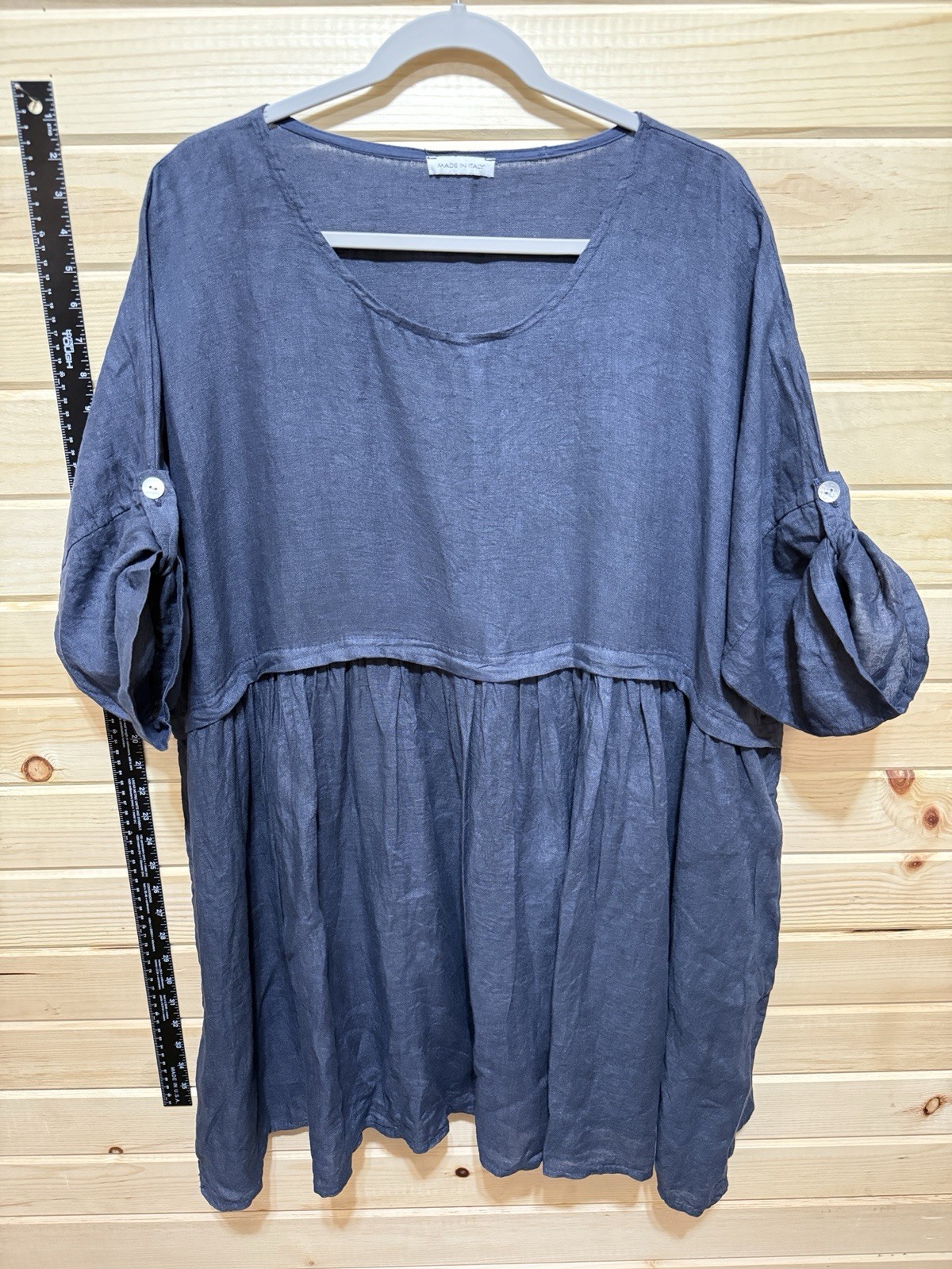 100% Linen Dress Made In Italy XL Peasant Boho Granola Hippie