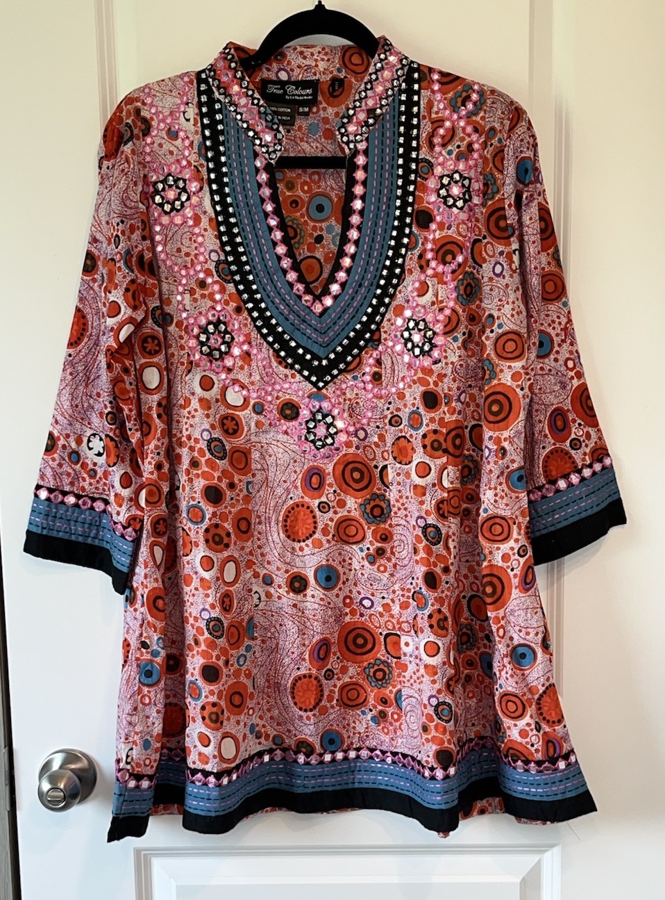 True Colours by La Moda Hindu Multi Color Shirt Dress Size S/M 100% Cotton KK105