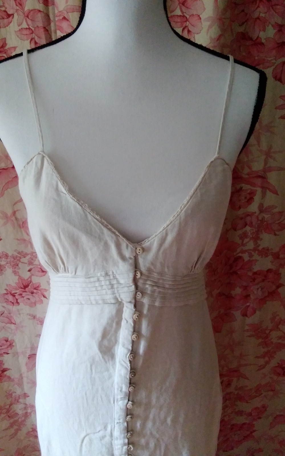 Zara Beige Button Front Strap Linen Midi Sun Dress Small NWT