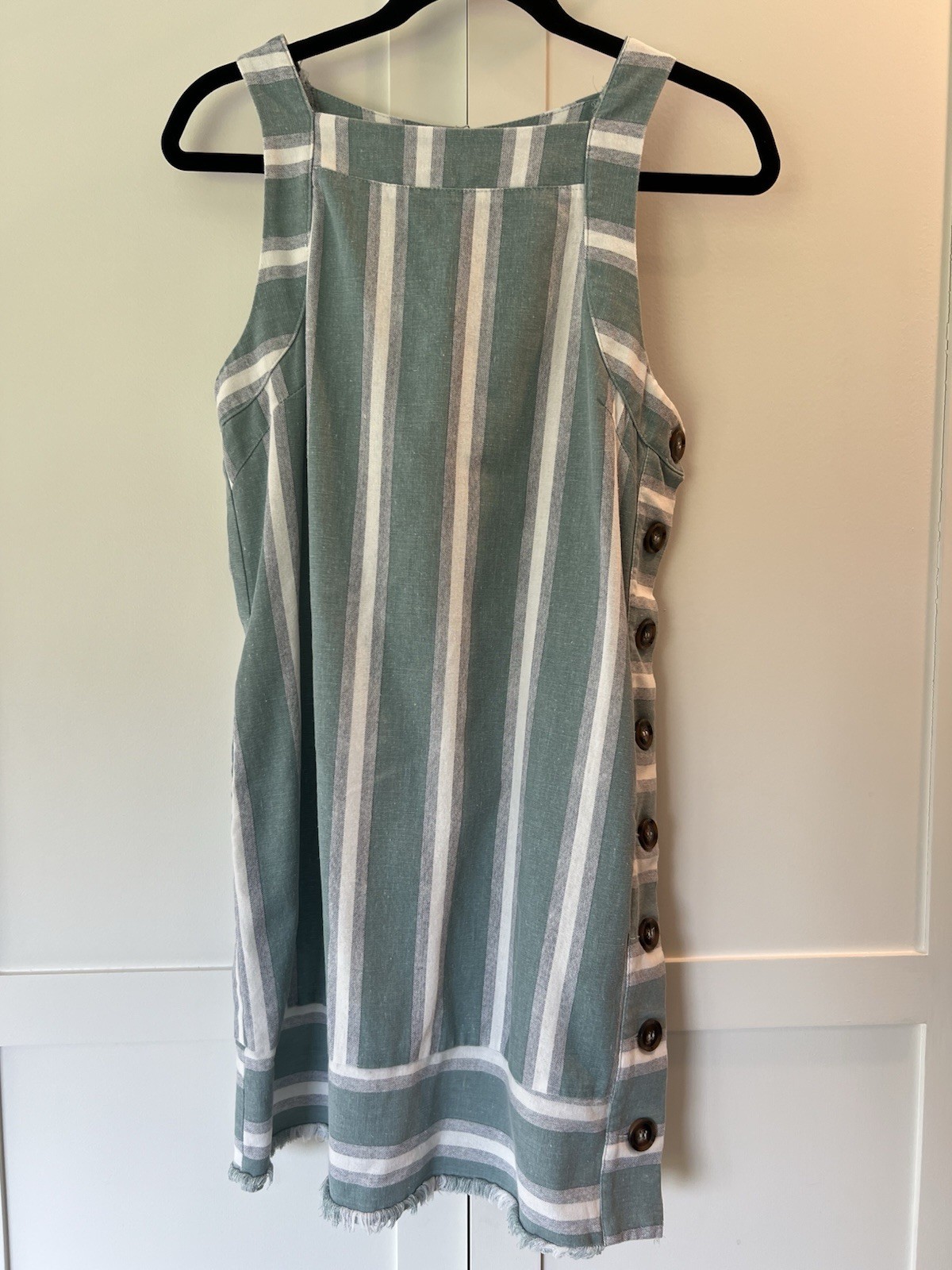 Fate Linen Blend Dress Stripes Button Detail Coastal Summer Vacation Size Small