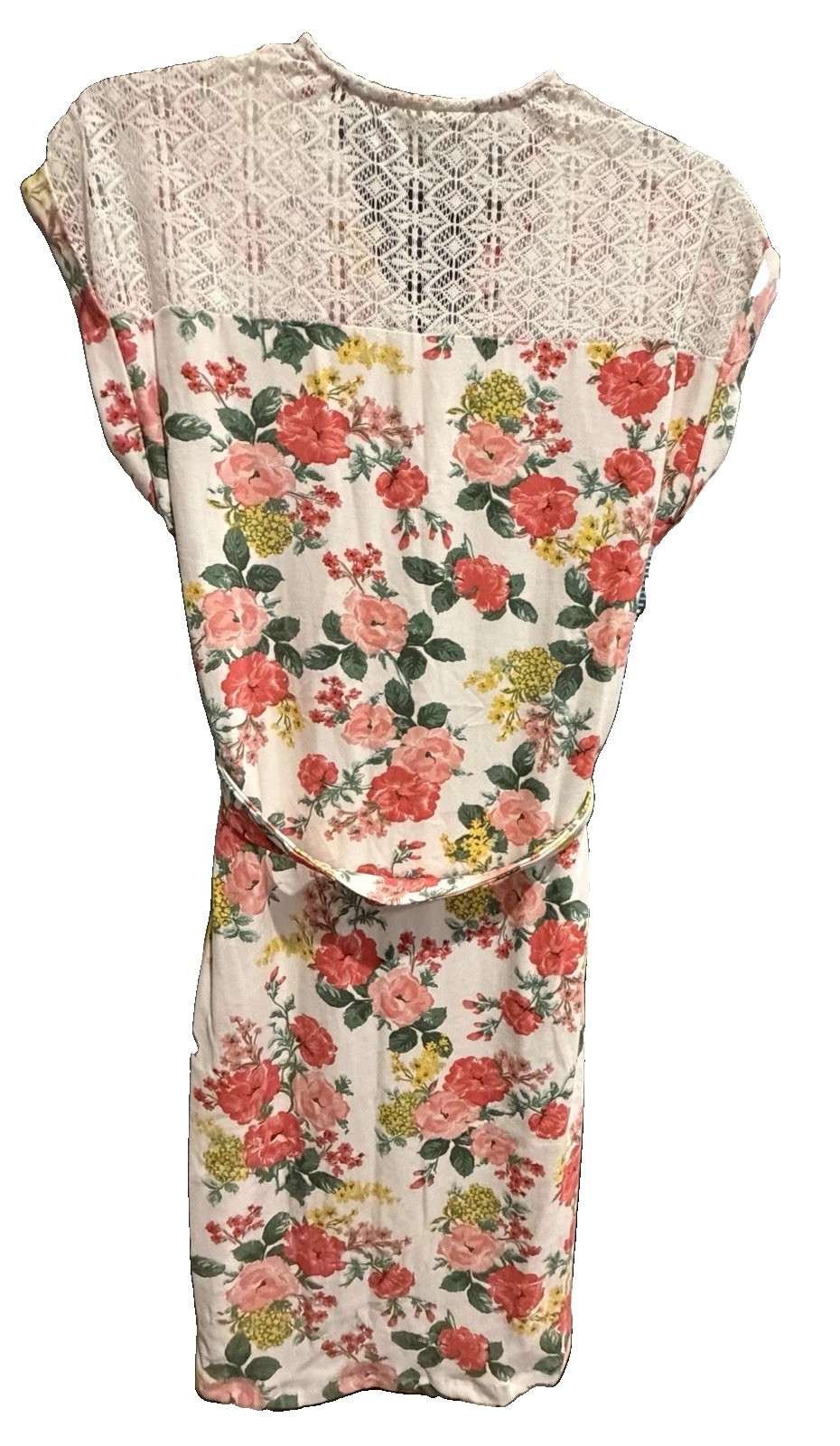 NWT Bobbie Brooks Women’s Small White Floral Dress V Neck Lace Back Waist Tie