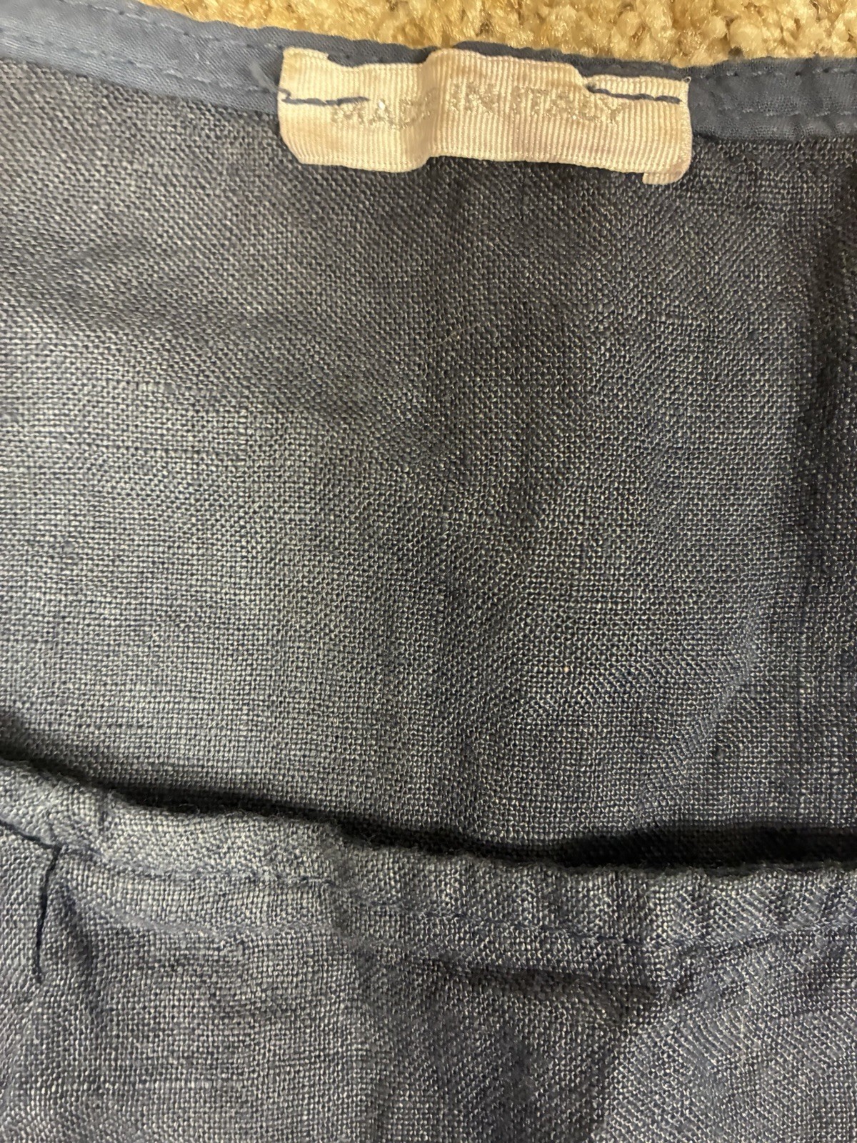 100% Lino Linen Lagenlook Sleeveless Midi Dress Navy Blue Pockets Sz 36 US 8