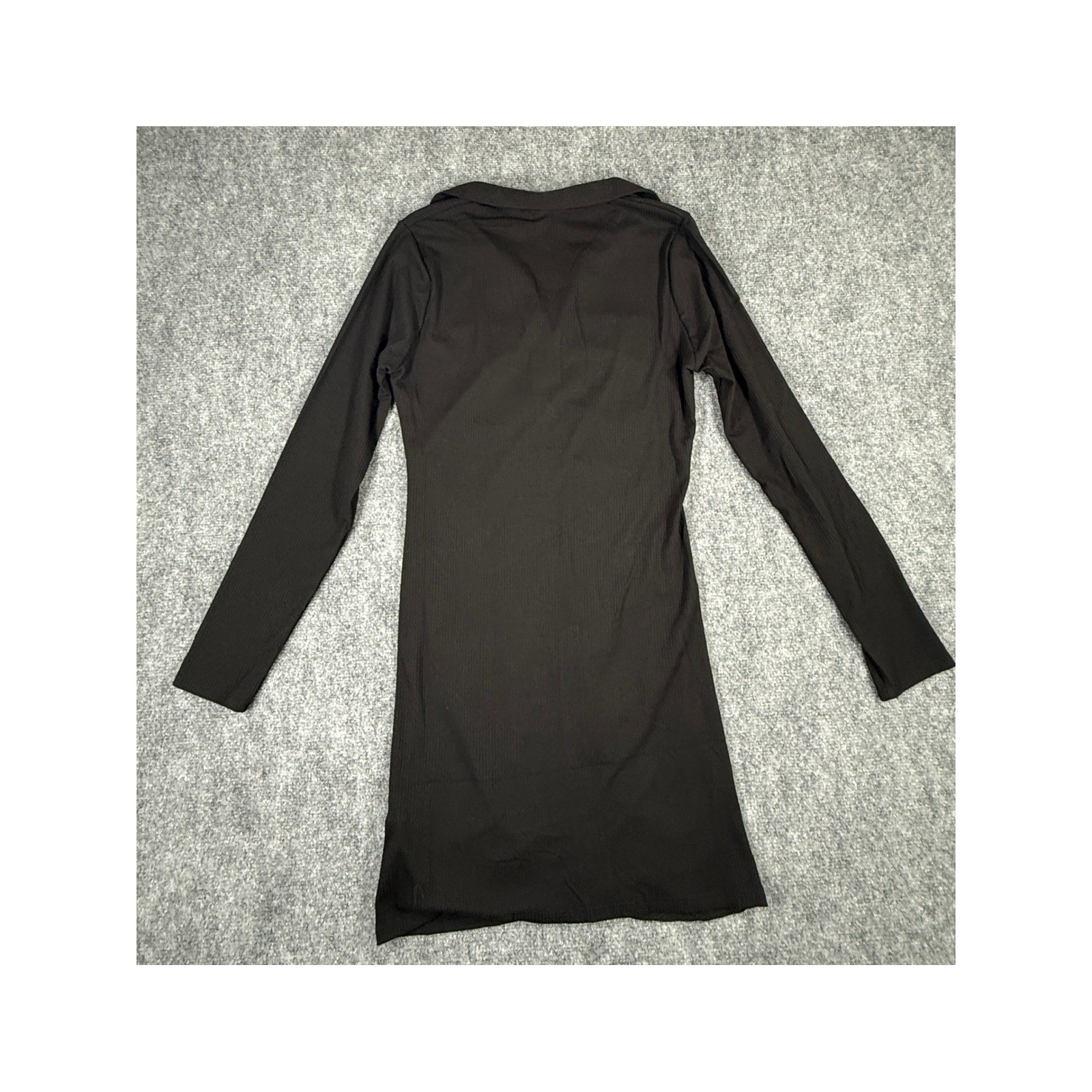 Andree by Unit Womens Medium Black Ribbed Long Sleeve Button Ruched Dress NEW