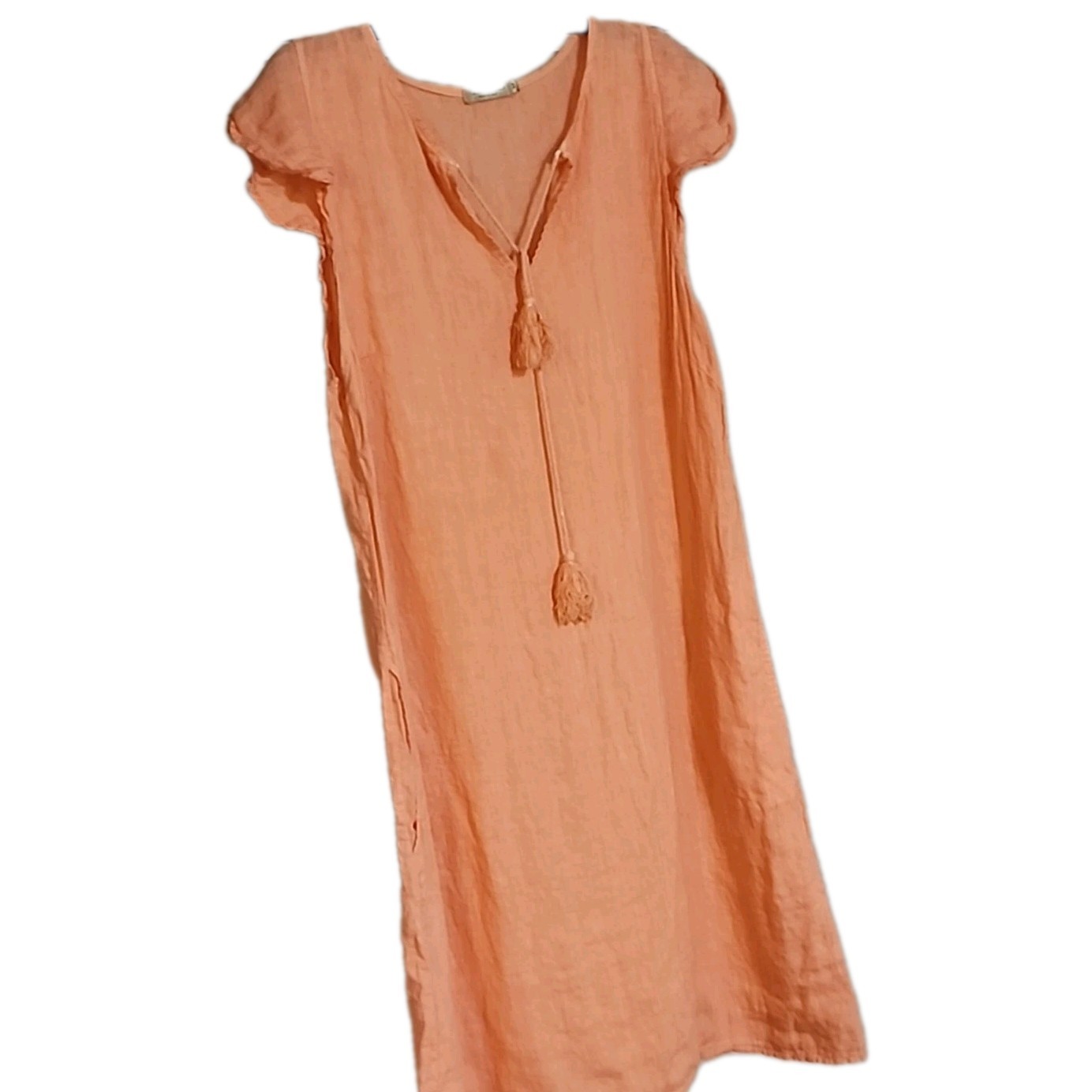 Valentina Naldi Peach Linen Shift Dress M Medium Short Sleeve Made In Italy R2