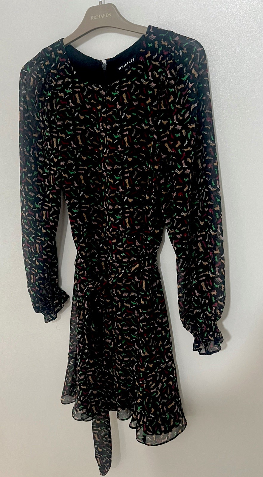 Whistles Black with multicoloured shoe Print Floaty short Dress Size 10