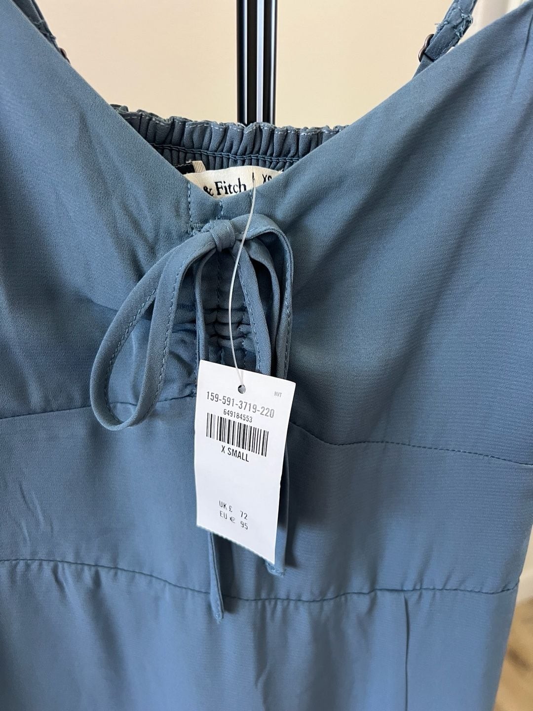 Abercrombie & Fitch Blue Strappy Midi Dress with Side Slit and Cinched Bust