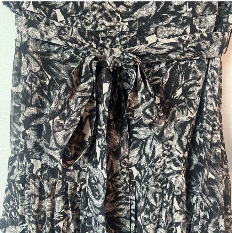 New $290 All Saints Eley Rosey Black Grey Midi Floral Women’s US 4 Viscose D9