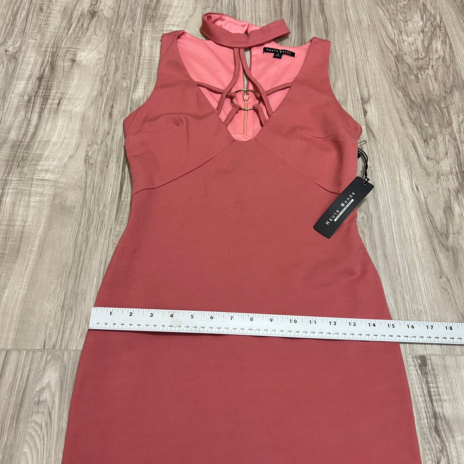 Haute Monde Womens Small Pink Cutout O-Ring Bodycon Mini Dress Choker Neck