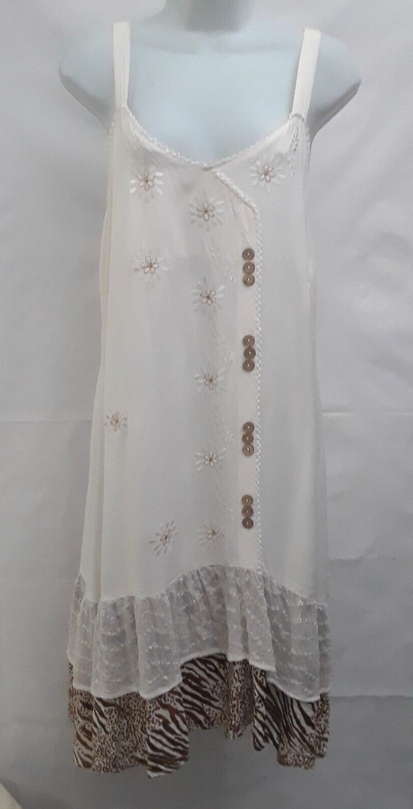 Raya Sun Women White Strap Pullover Button Lace Trim Tie Back Size M India