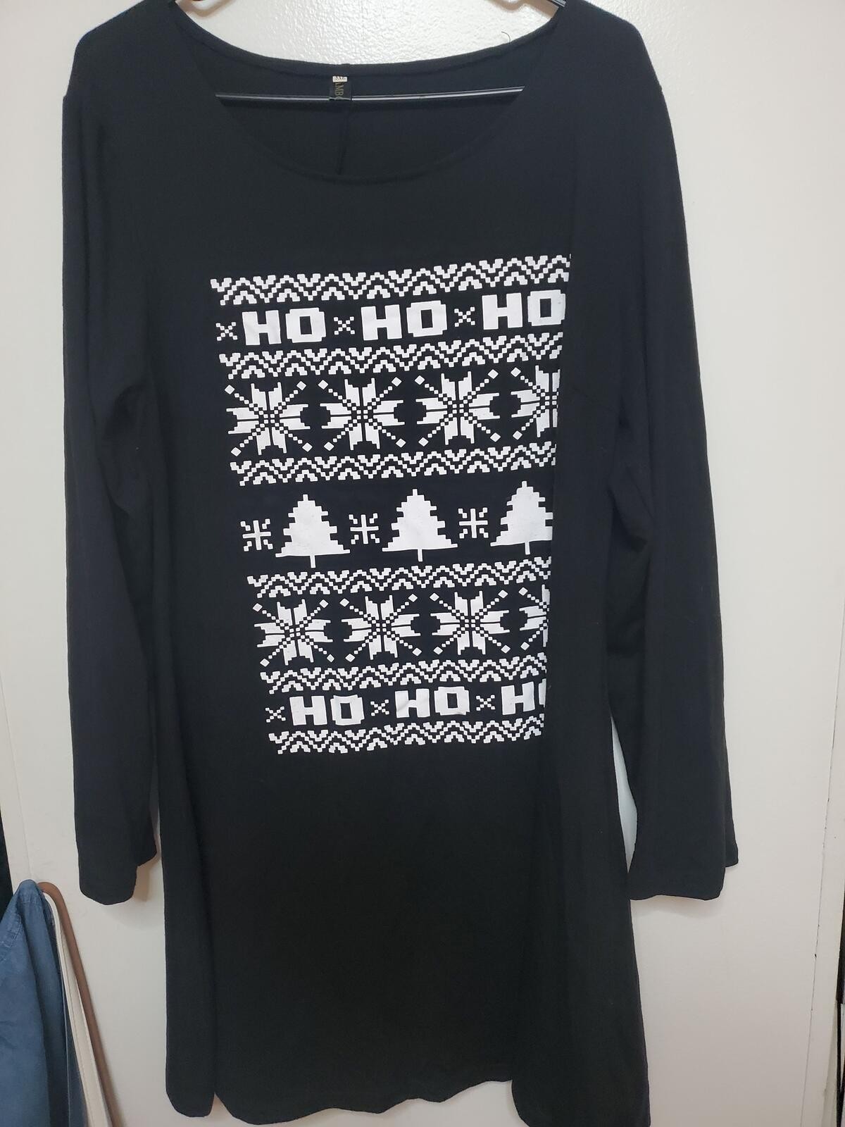 Bamboo 5XL Black Long Sleeve Christmas Dress with Ho Ho Ho Print