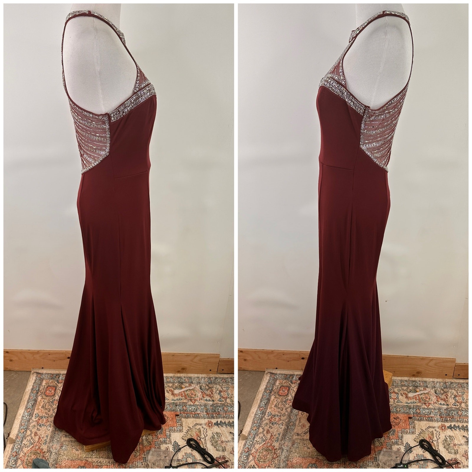 TLC Say Yes To The Prom Maroon Halter Bling Rhinestone Dress Size 5