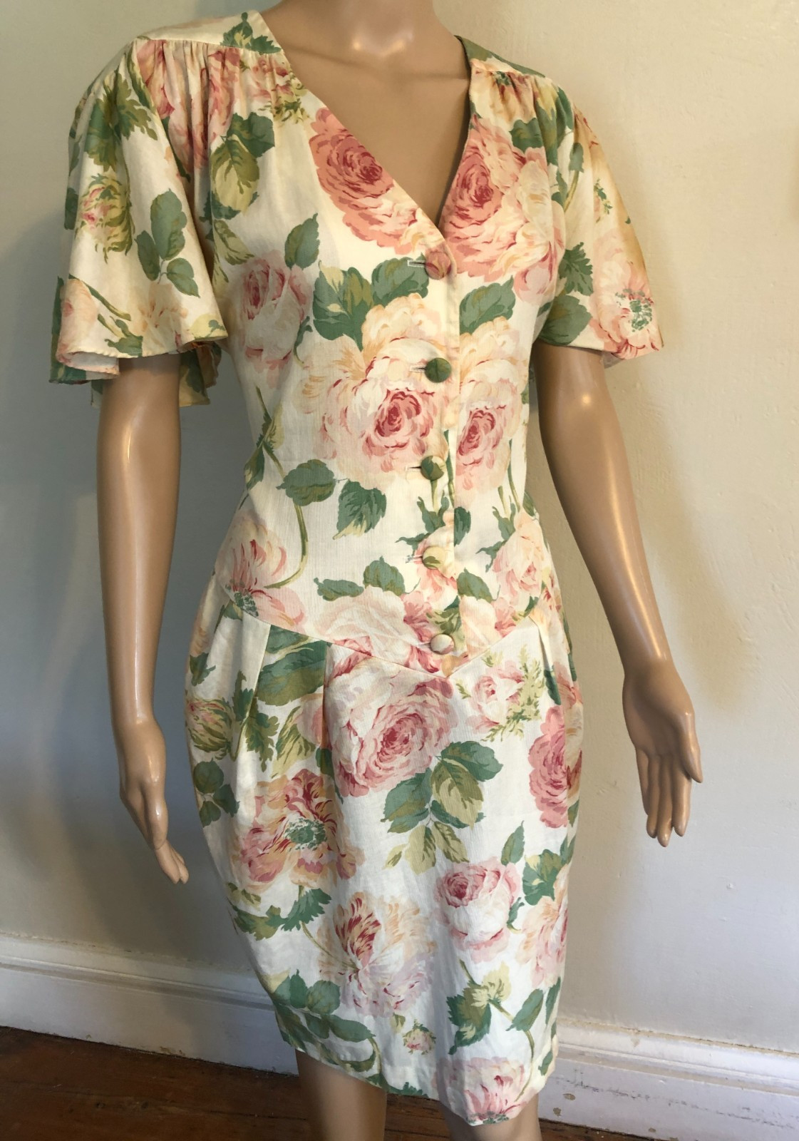 vtg Regina Kravitz 1930s Tulip Style Floral Dress Sz 12 Union Made in USA