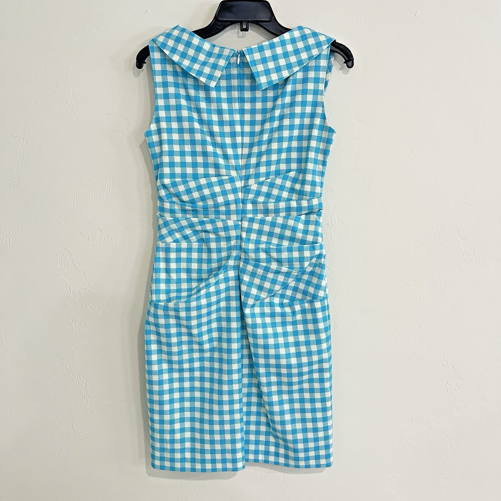Sara Campbell Cotton Gingham Plaid Boatneck Dress Blue Sz 2 Retro Garden Preppy