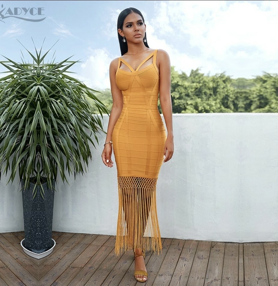Adyce 2021 New Summer Women Fringe Bandage Dress Vestidos Sexy Sleeveless Tassel