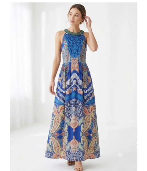 Anthropologie Ranna Gill ‘Boteh’ Pin Tucked Paisley Pattern Maxi Dress 4 Small