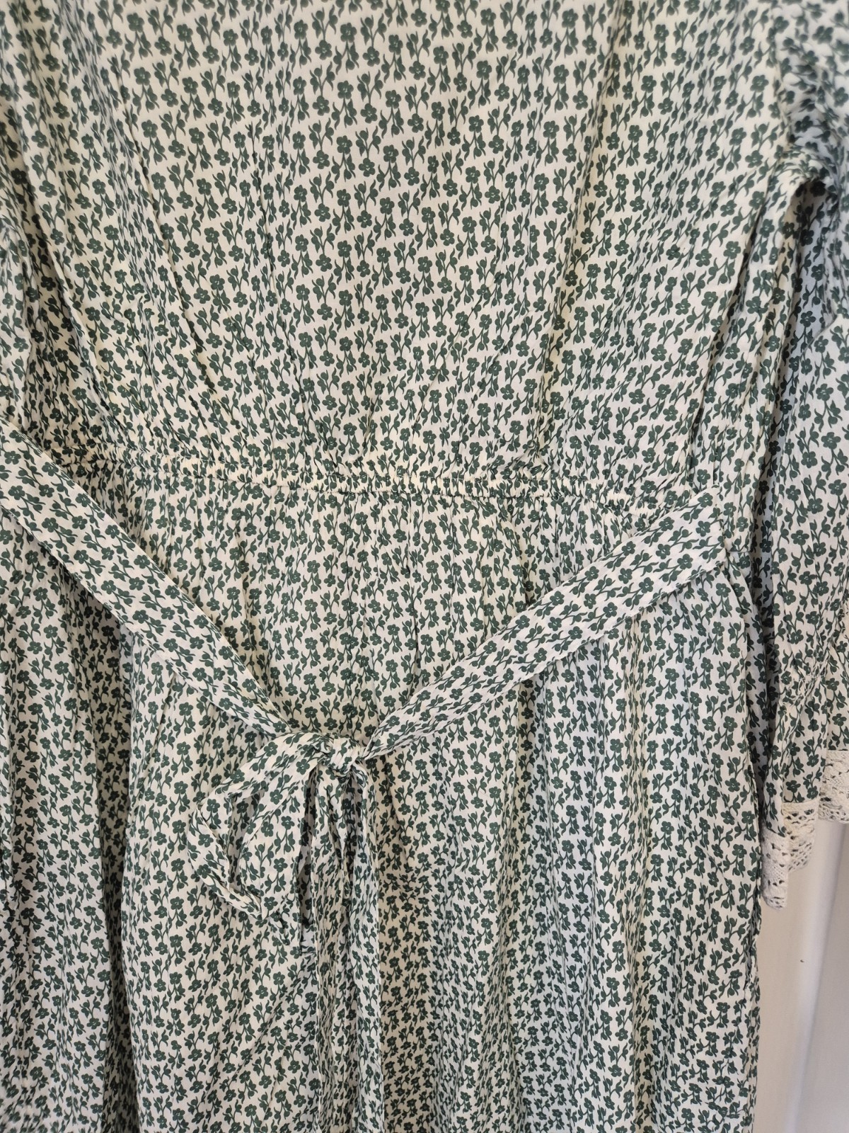 JOANIE Cottagecore Prairie Size 12 Green Floral Maxi Dress- Lace Trim-New Tagged