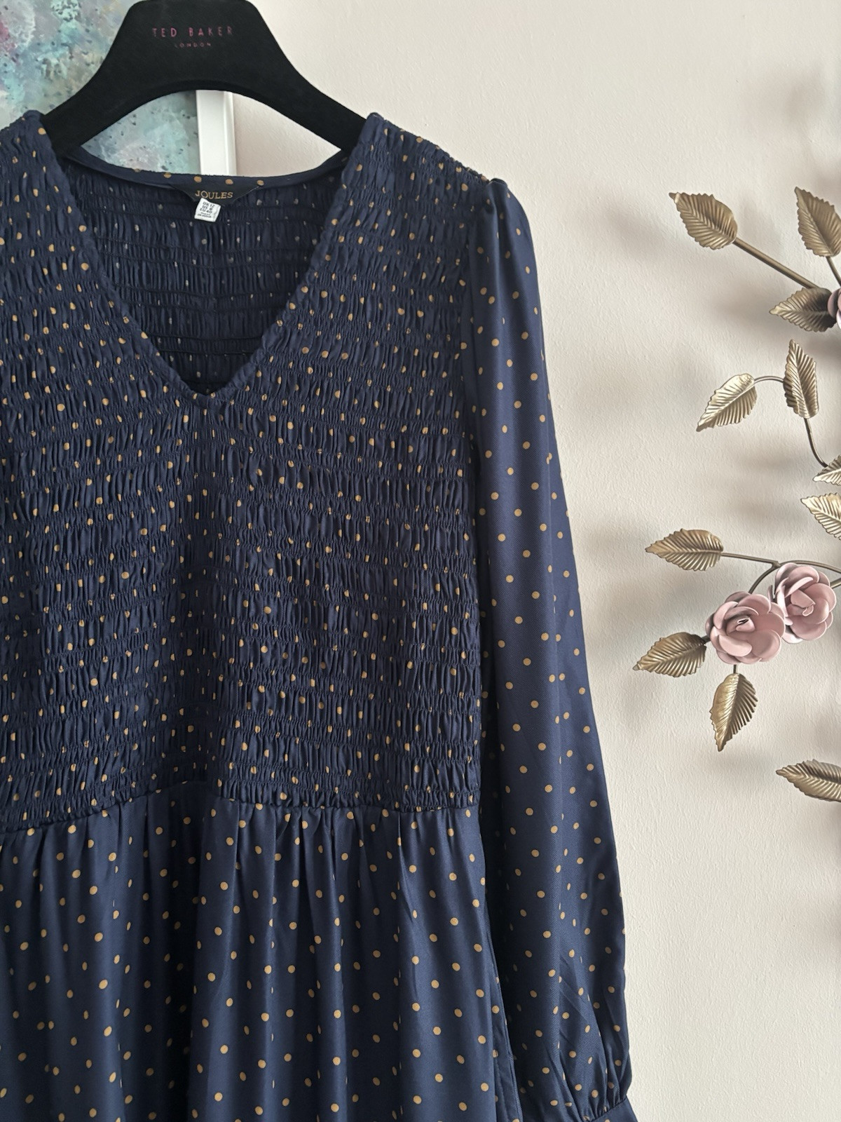 Joules – Women’s Navy Blue & Golden Brown Polka Dot Maxi Dress