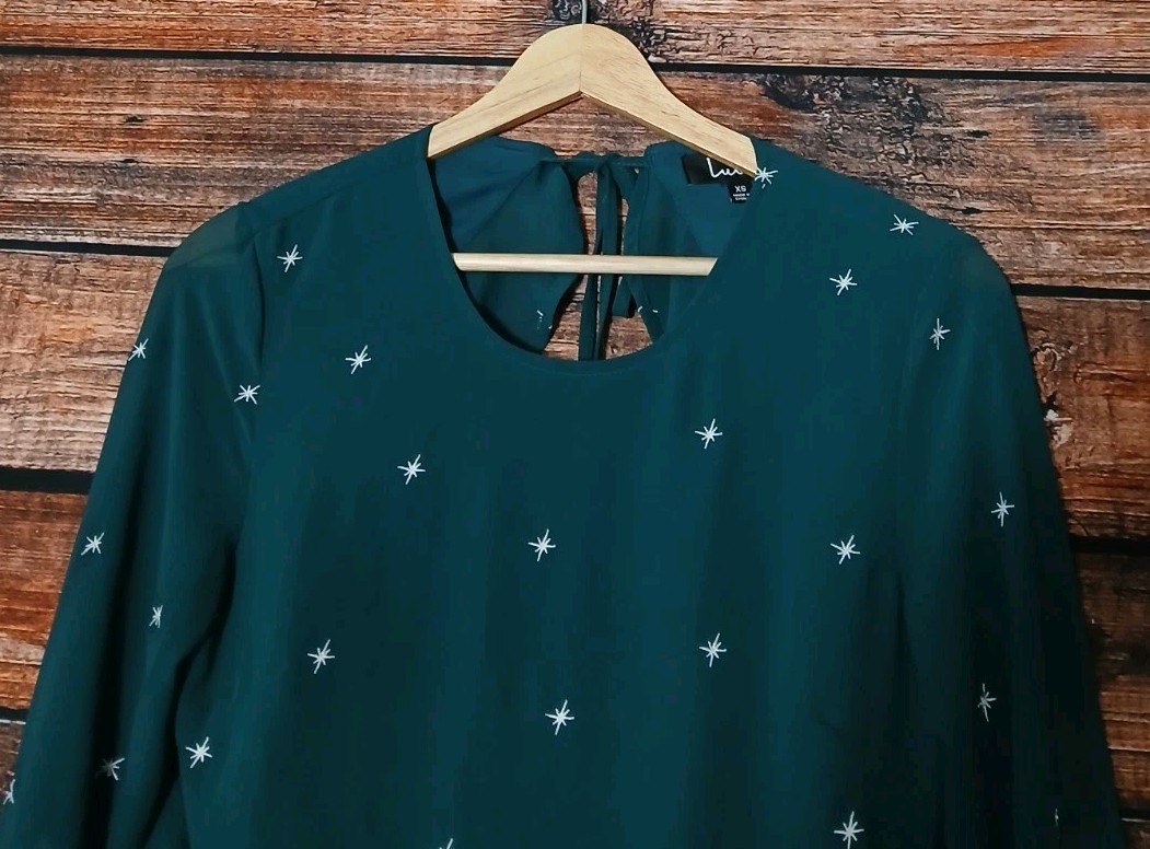 Lulus Dress XS Counting Constellations Green Star Embroidered Open Back NWT