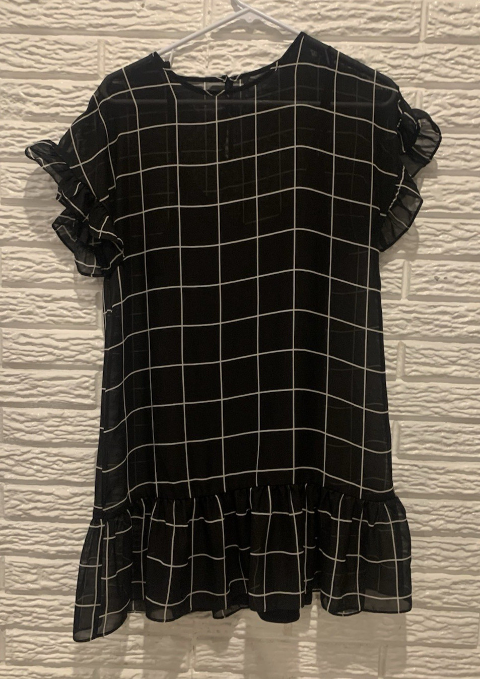 Forever 21 Size S Sheer Tunic/Dress Black/White Stripes Ruffles Tank Dress Under