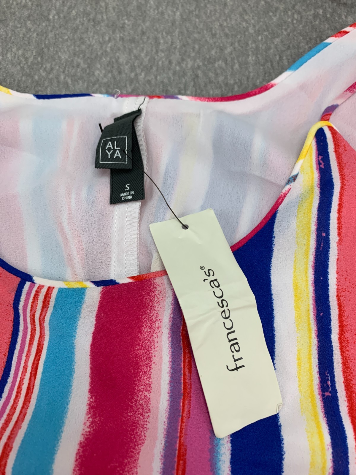 Francesca’s Candy Stripe Slip Dress Womens Small Pink Yellow Blue Tiered Flowy