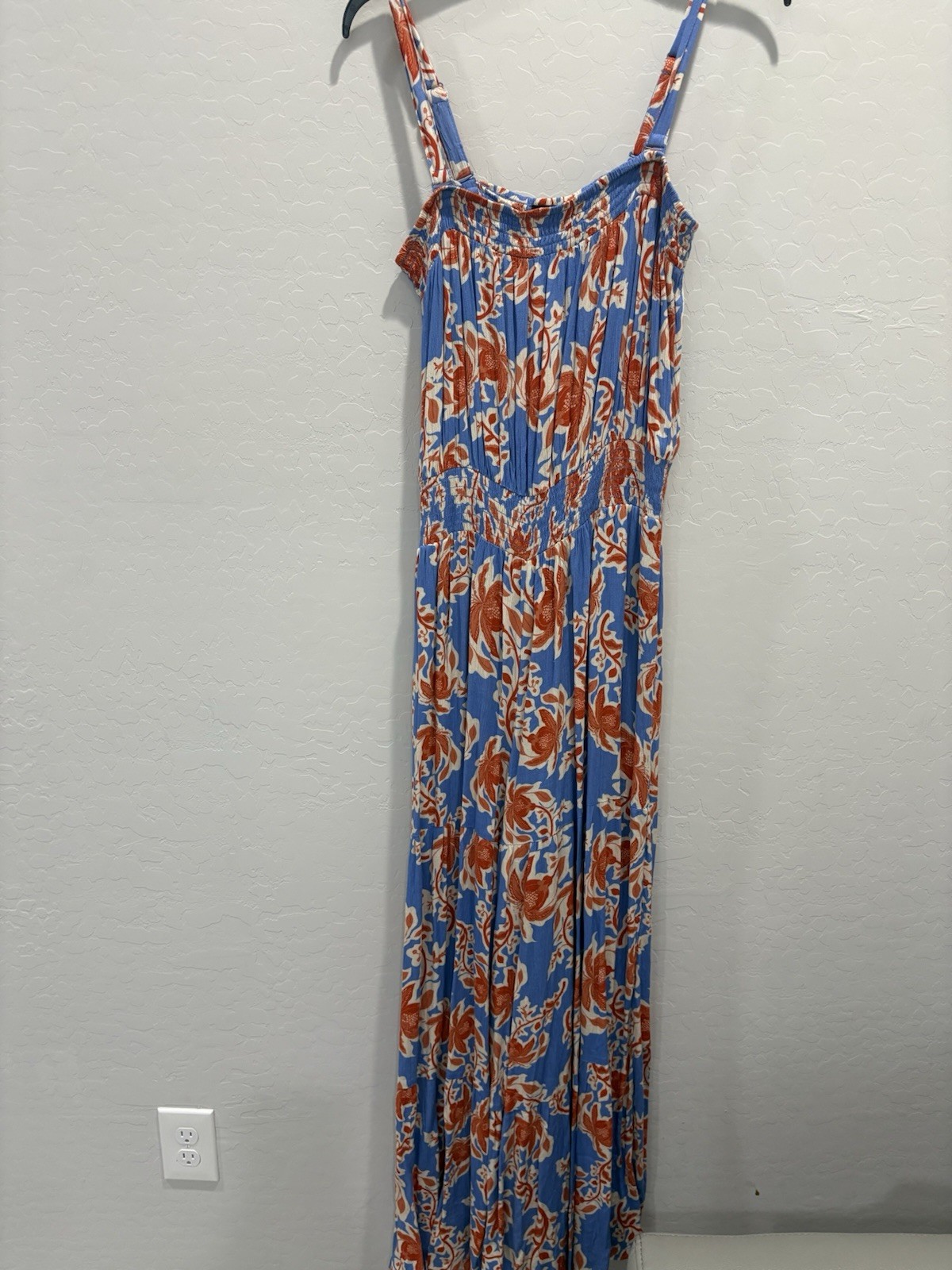 Blue Orange White Floral Sleeveless Maxi Dress Straps Long Women’s Casual