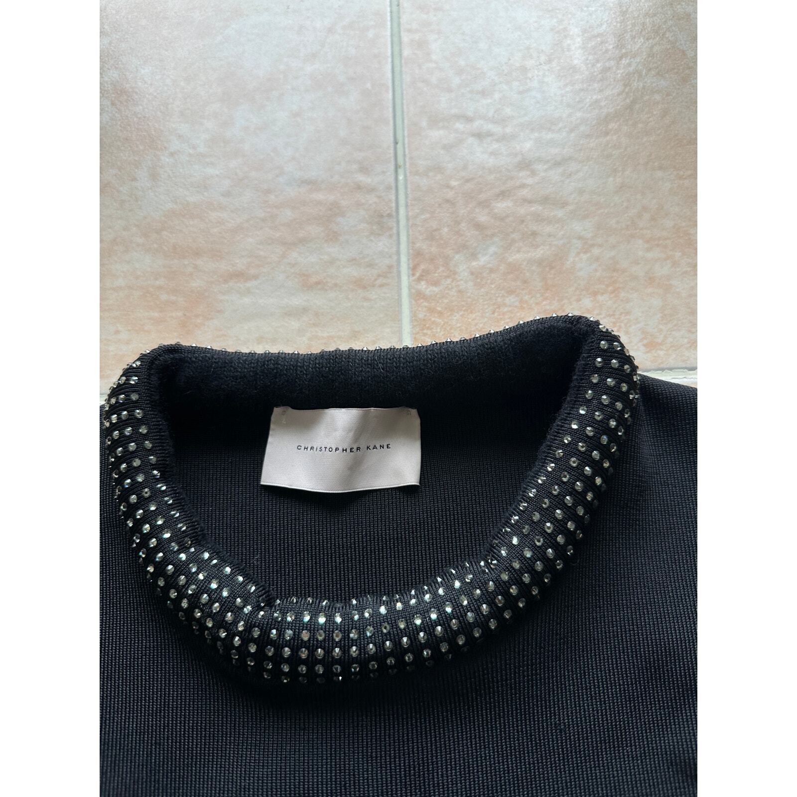 Christopher Kane Black Embellished collar trim swarovski crystal Bodycon Dress M