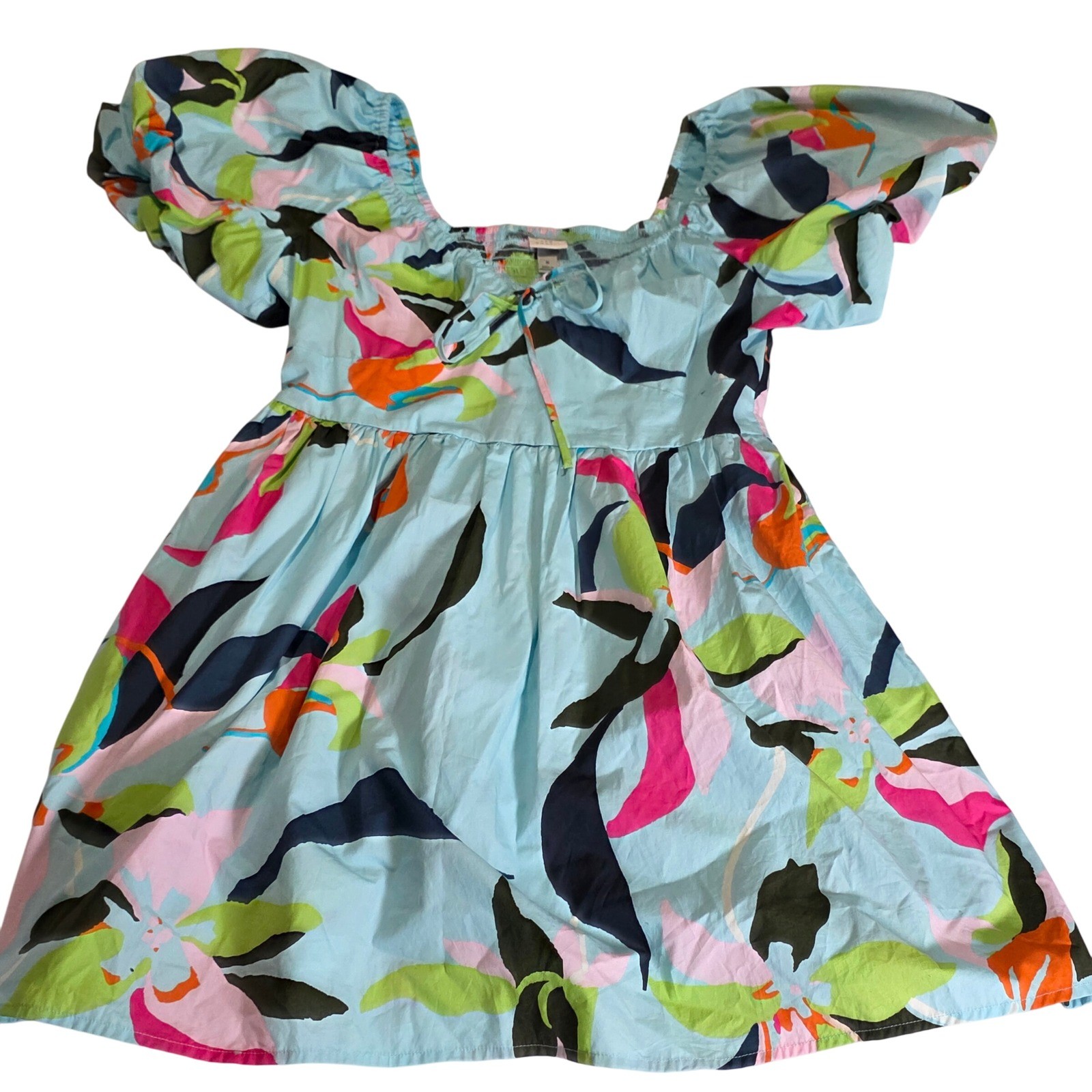 A New Day Off The Shoulder Smocked Puff Sleeve Midi Dress Blue Floral Print M
