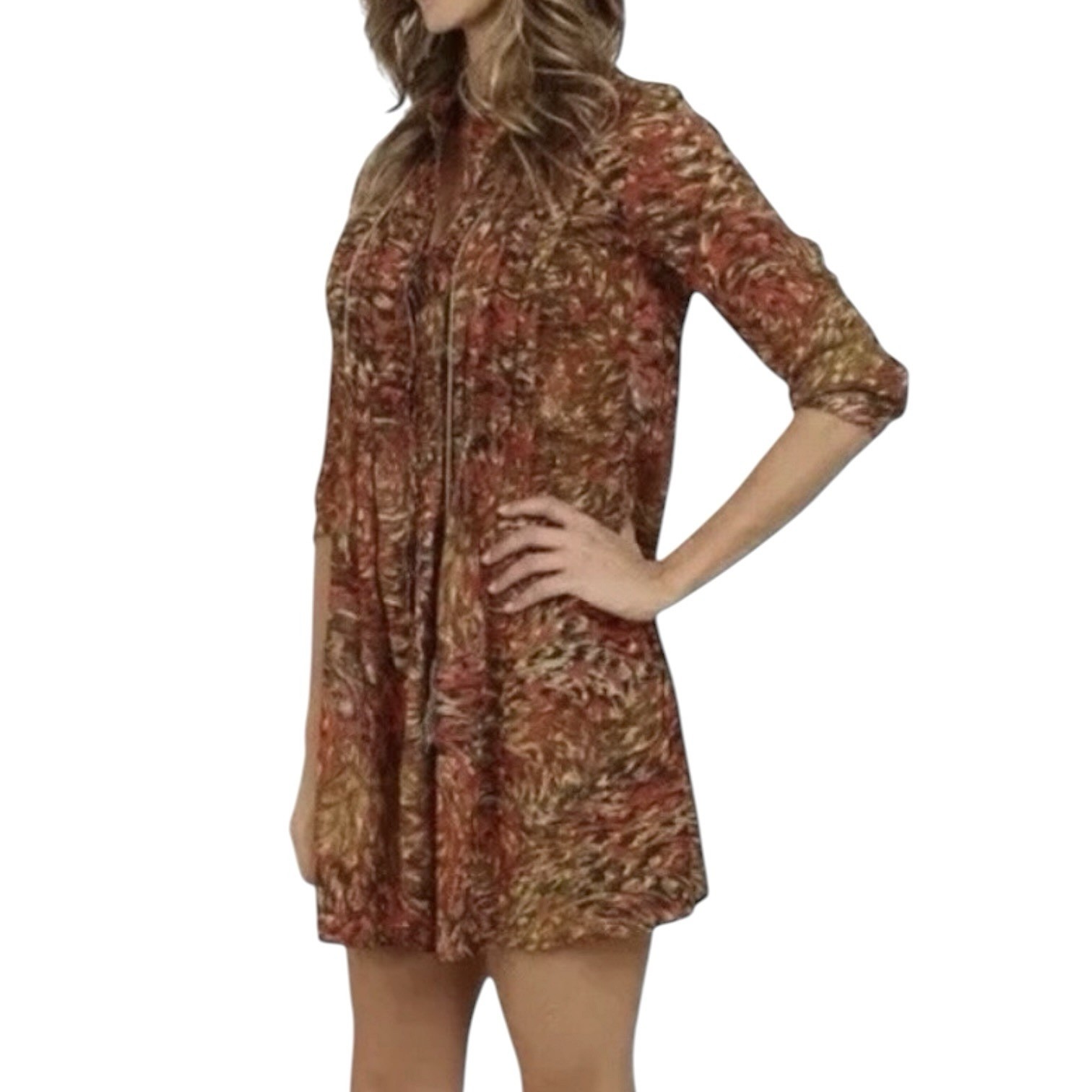 KUT From the Kloth Robyn Shift Short Dress sz 8 Earthtones Boho Casual Festival