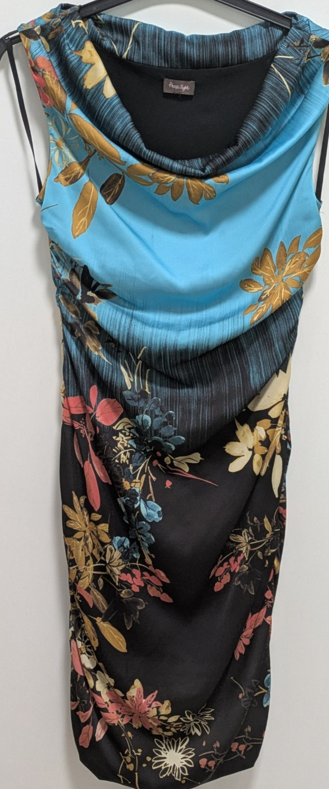 Phase Eight Pencil Dress Size 8 Black & Turquise Sleeveless cowl neck used good