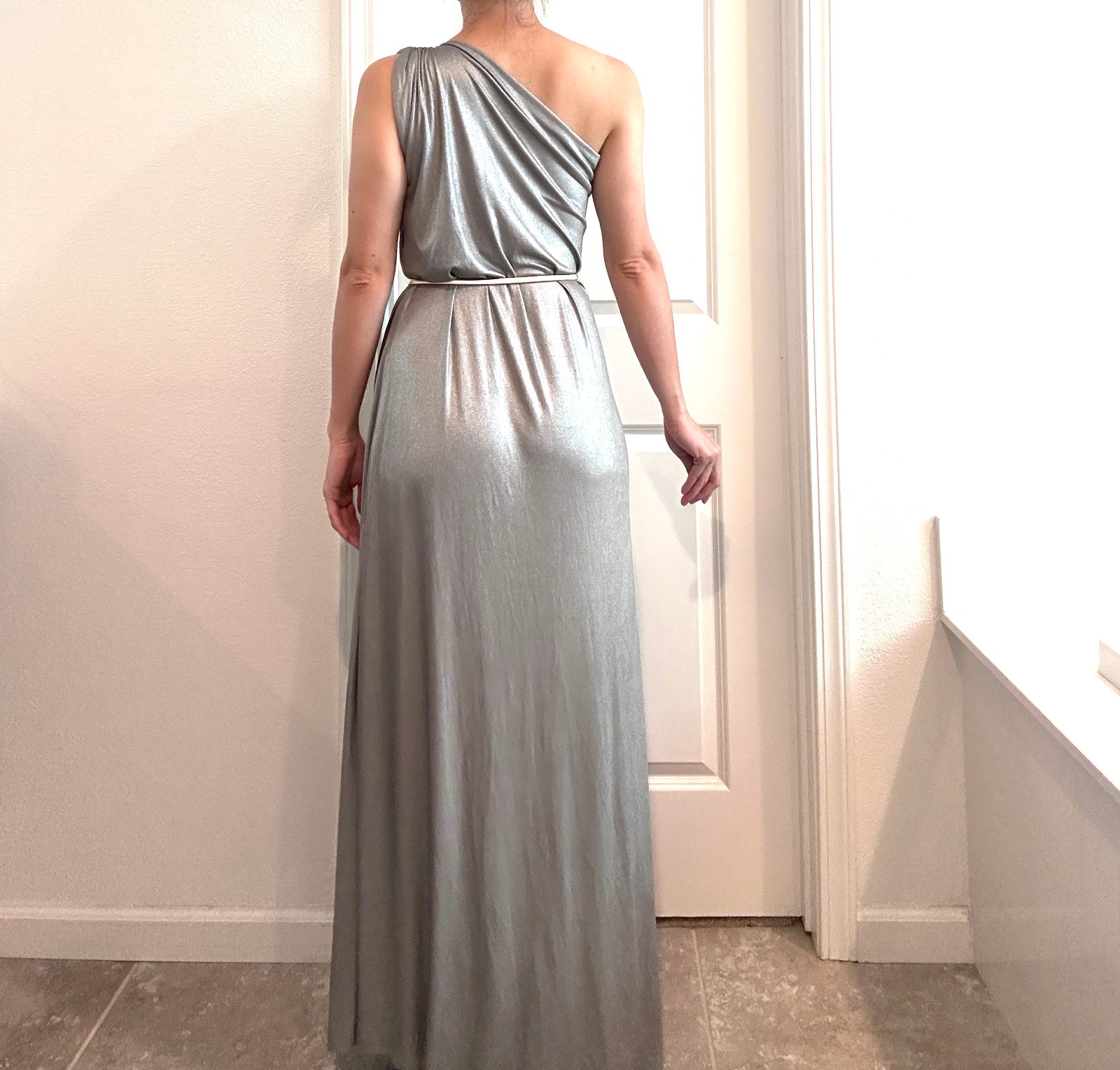 Handmade Silver Glam One Shoulder Slit Long Dress size M/L/XL