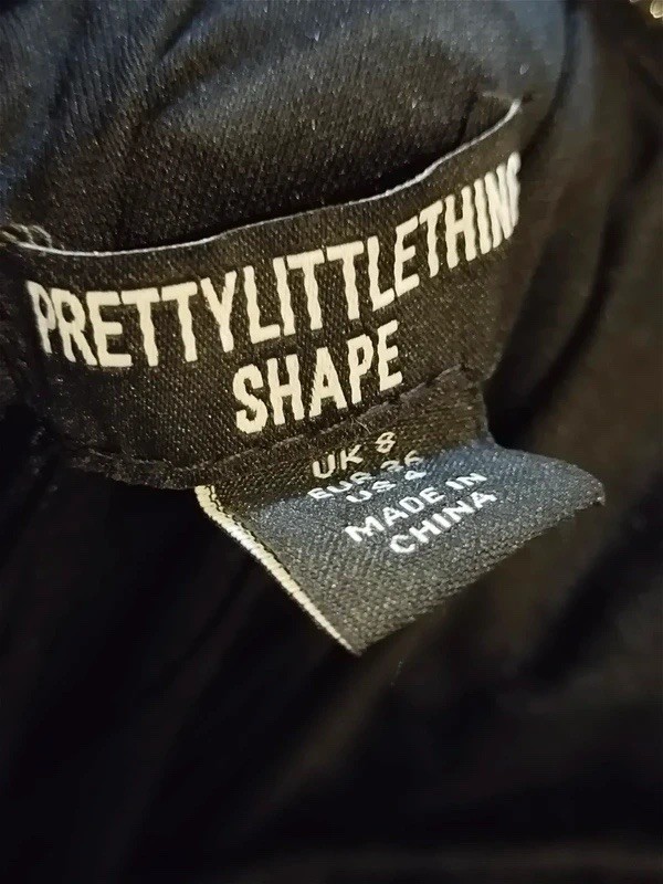 PLT Pretty Little Thing Shape Black Sequin Corset Ruched Bodycon Dress Size UK 8