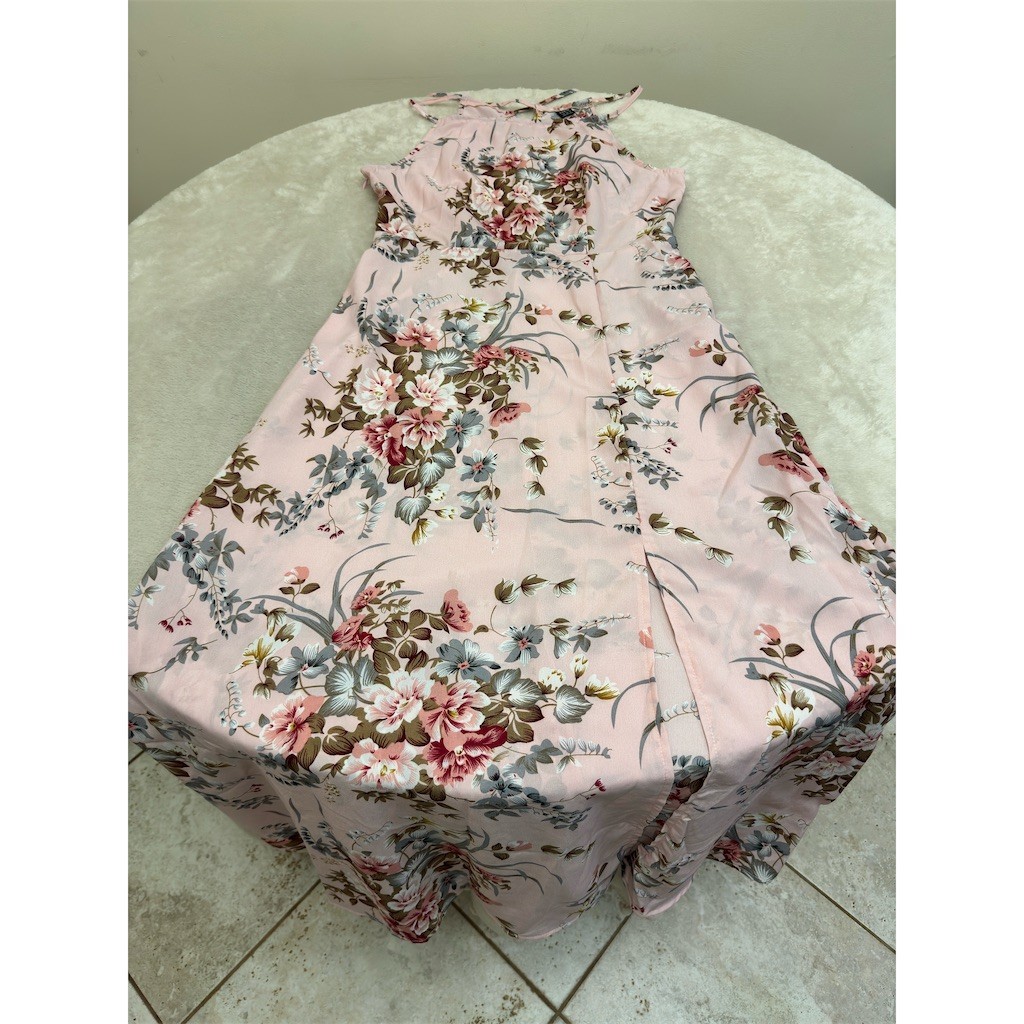 SHEIN Maxi Dress Womens Size M Pink Floral Sleeveless Halter Side Slit NEW!