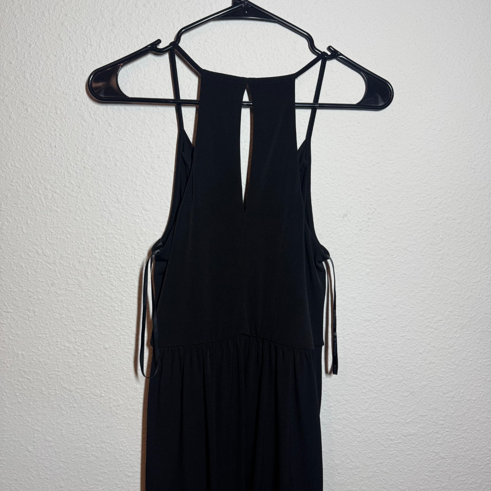 BCBGeneration Midi Dress Women Black Draped Pockets Keyhole Back Spaghetti Strap