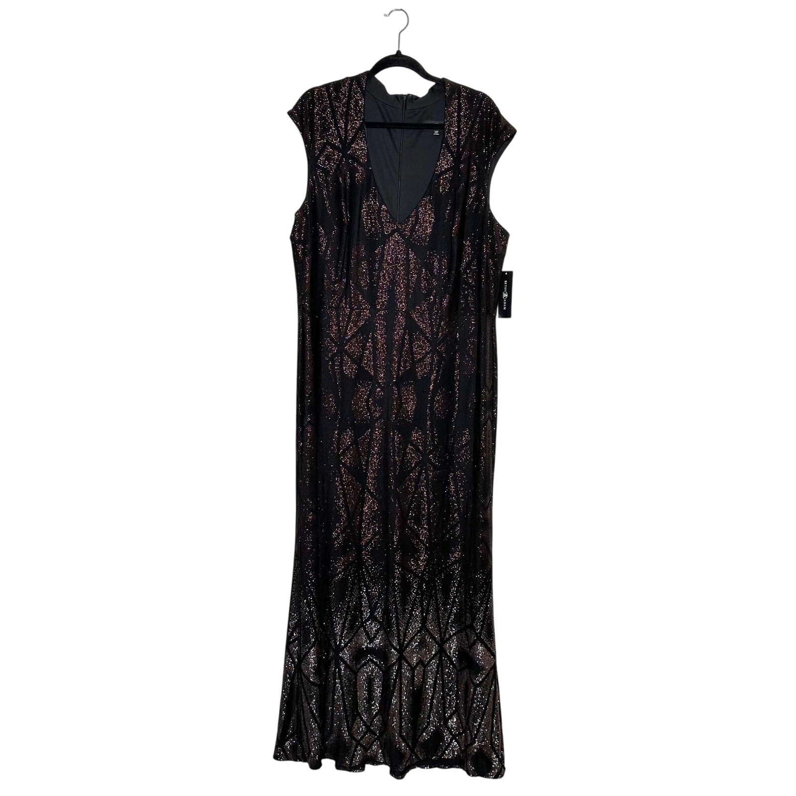 NWT Betsy & Adam Plus Size Gradient Metallic Cap-Sleeve Gown 20W