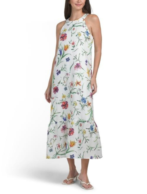 NWT Elie Tahari white linen-blend lined midi dress size 4