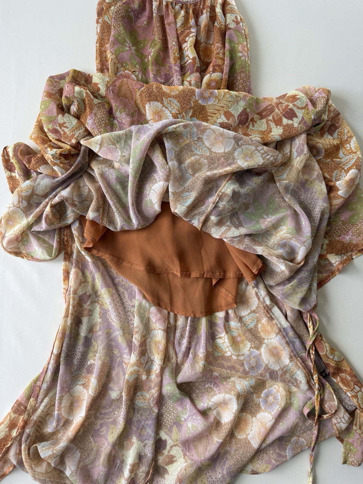 Olivaceous Floral Halter Mini Dress Tie Back Open Back Boho Size M