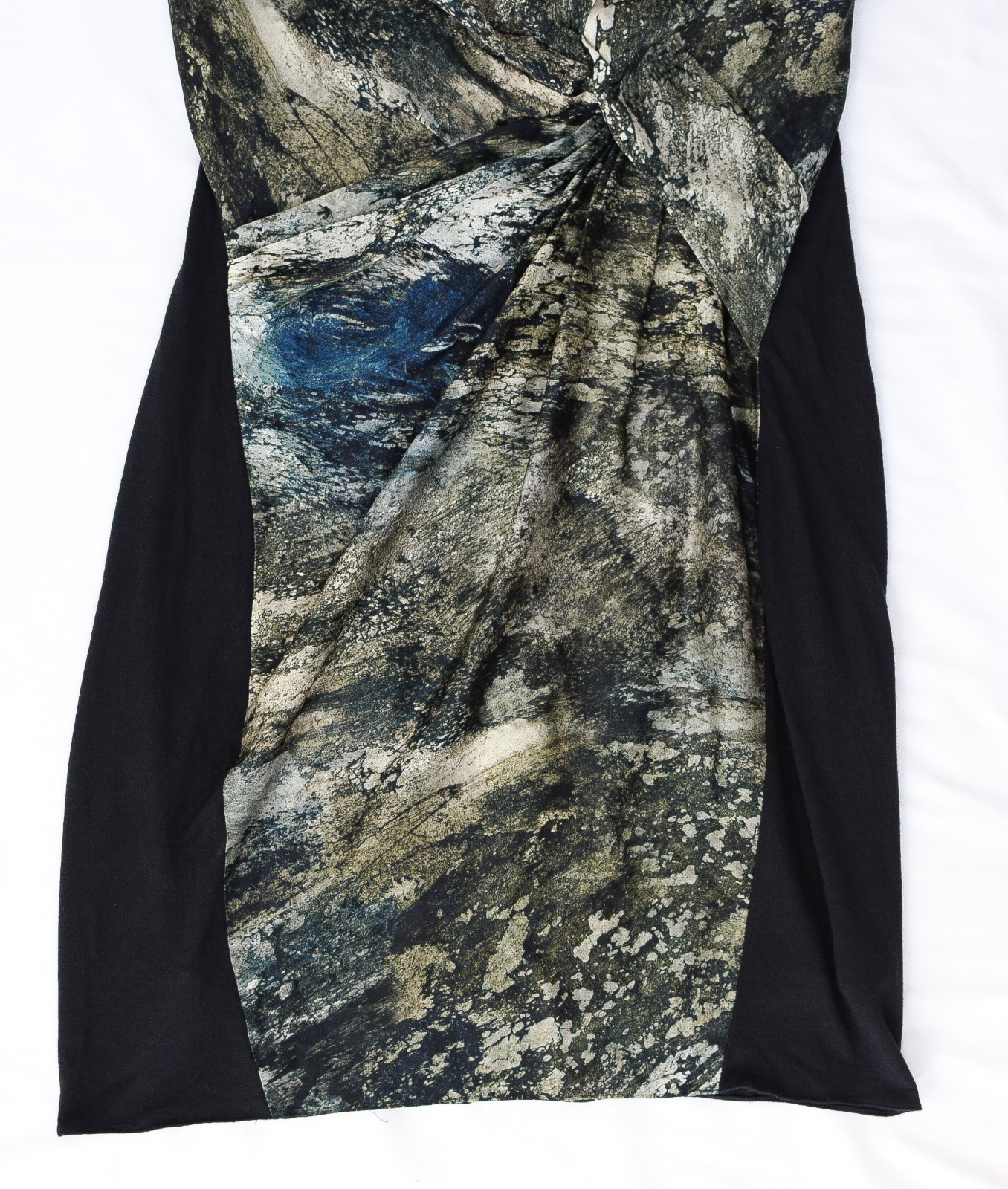 Helmut Lang Silk Twist Front Abstract Dress Green Black Sz 4 Raven Print Sateen