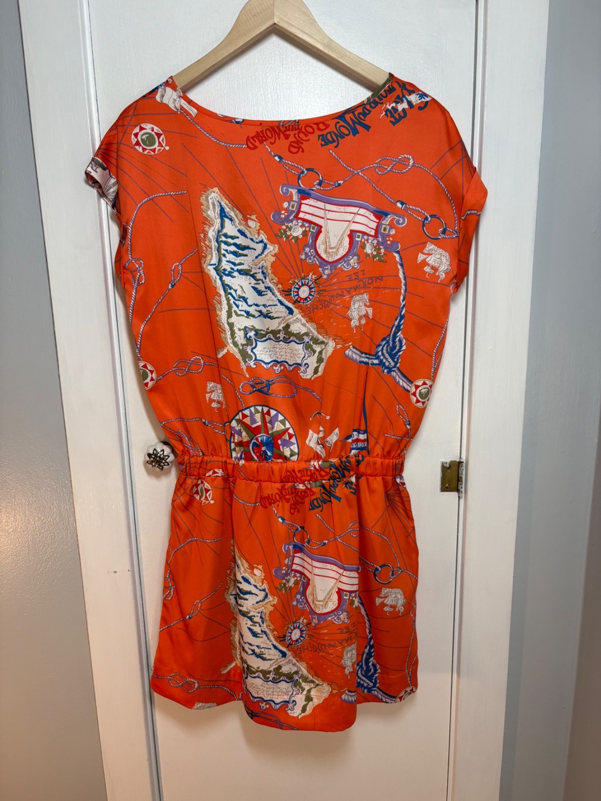 Want & Need Orange Nautical Map Graphic Print Double Sided Mini Dress XXL EUC