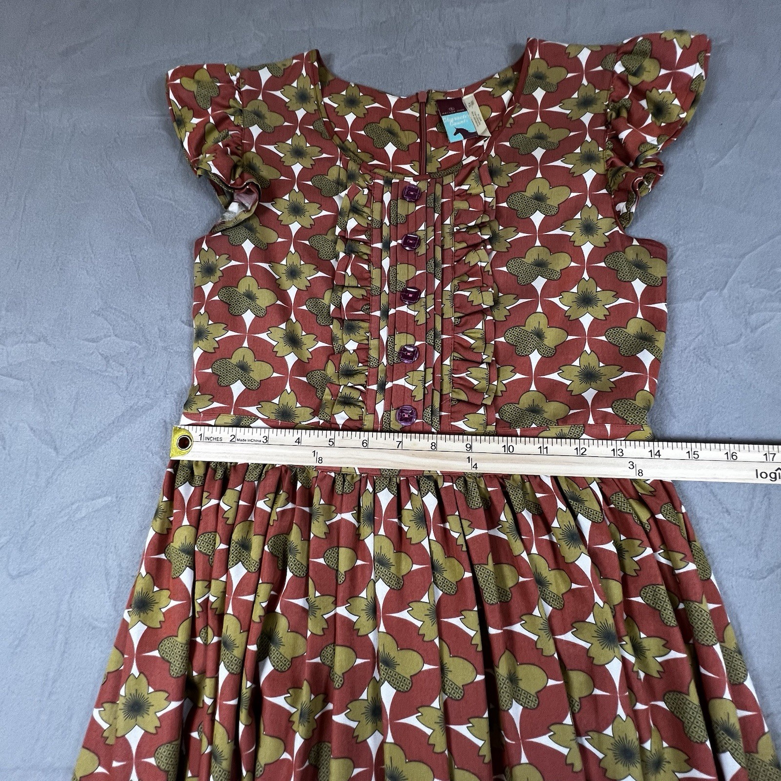 Matilda Jane Character Counts Orange Green Floral Print Dress Women’s Size Small