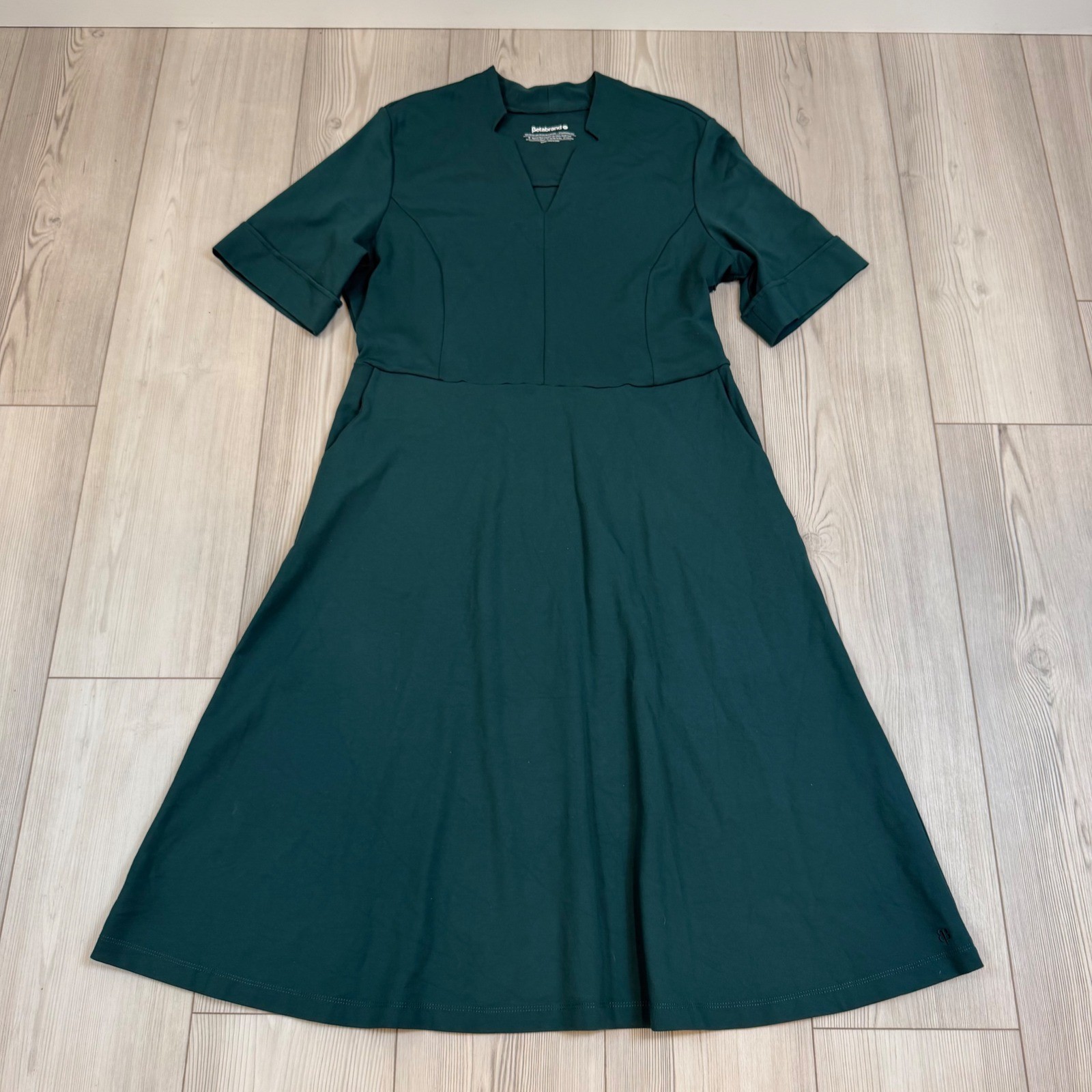 Betabrand Forest Green Ponte Fit and Flare Dress Short Sleeve V-Neck XL