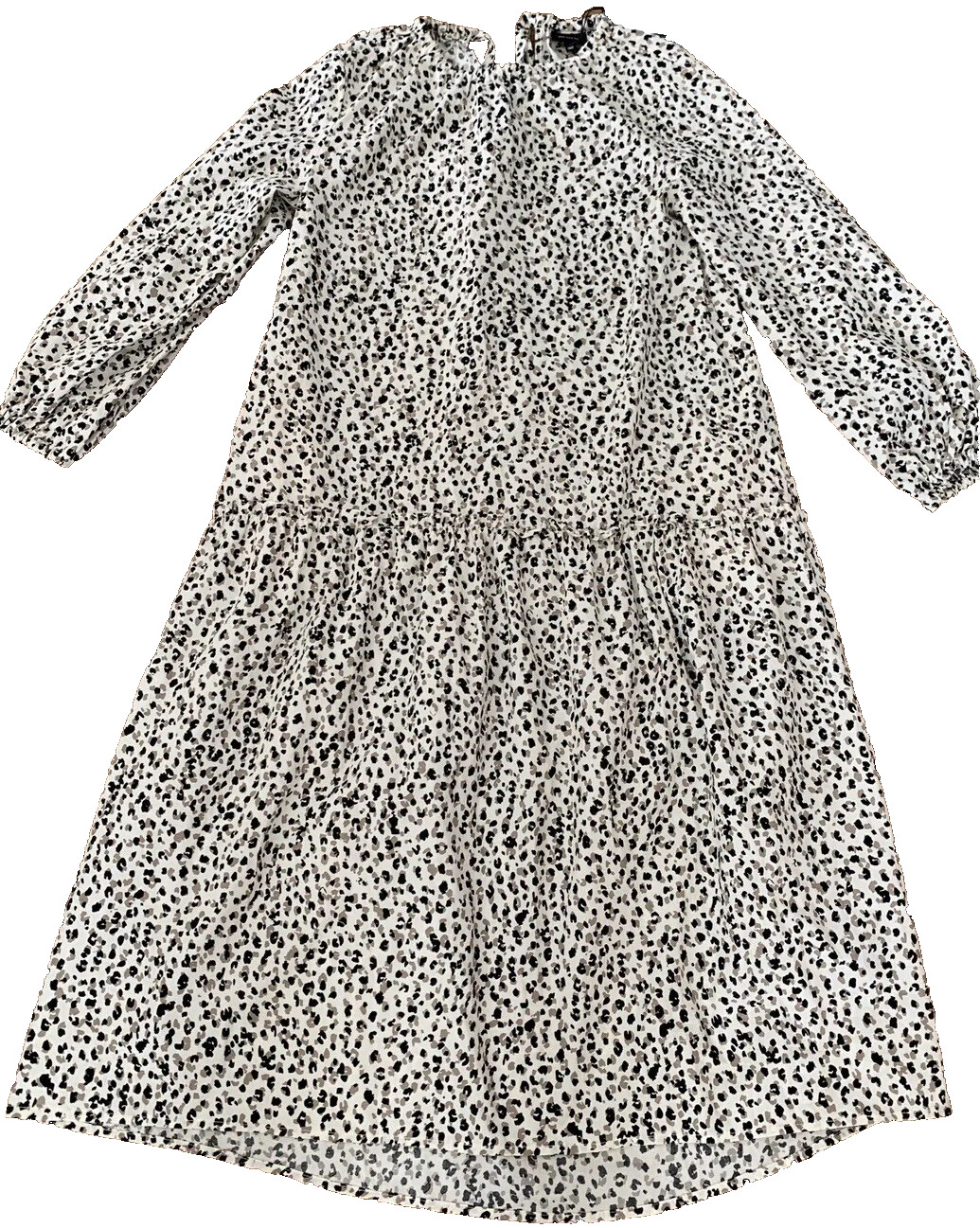 Cotton Cheetah Print Long Waisted Beige Print Dress -Long Sleeves -size XS- NWT