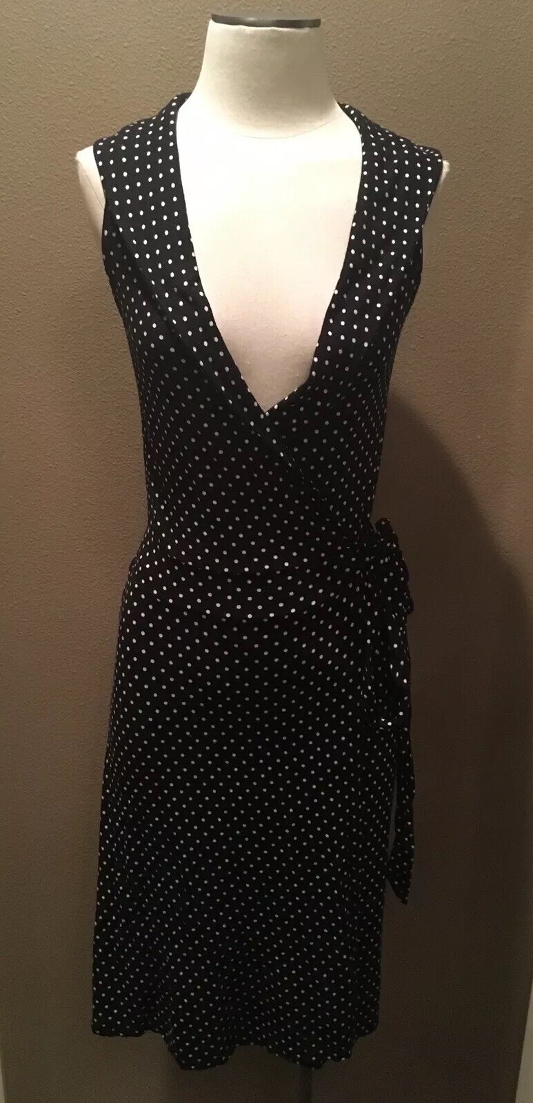 In Wear S Black & White Sleeveless Polka Jersey Dot Wrap Dress