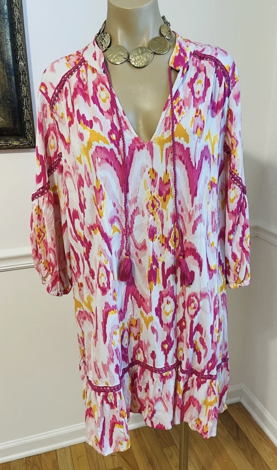 EXC Crown & Ivy Pom Pom Dress. White & Hot Pink. Plus Size 1x. GORGEOUS!