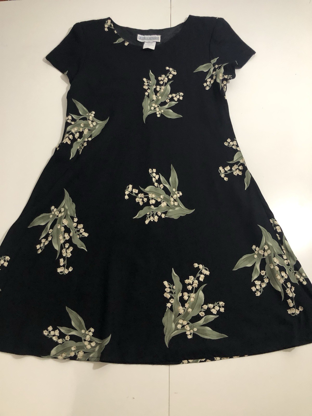 Jessica Howard Black Lily of the Valley Floral A-Line Dress Women’s Size 14 USA