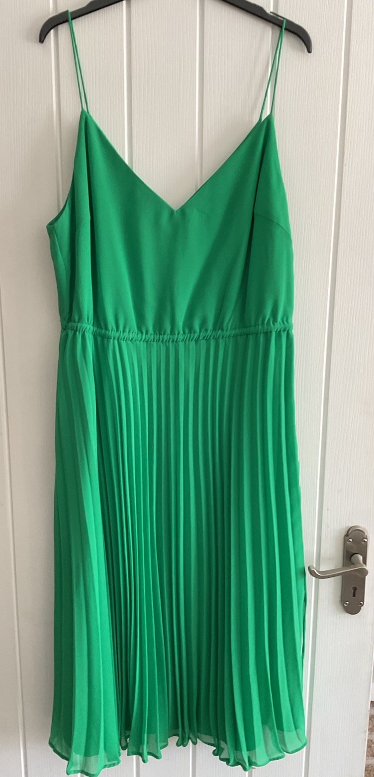 ASOS Size 16 Green Cami Pleated Strappy Dress See Measurements *SUMMER * VGC