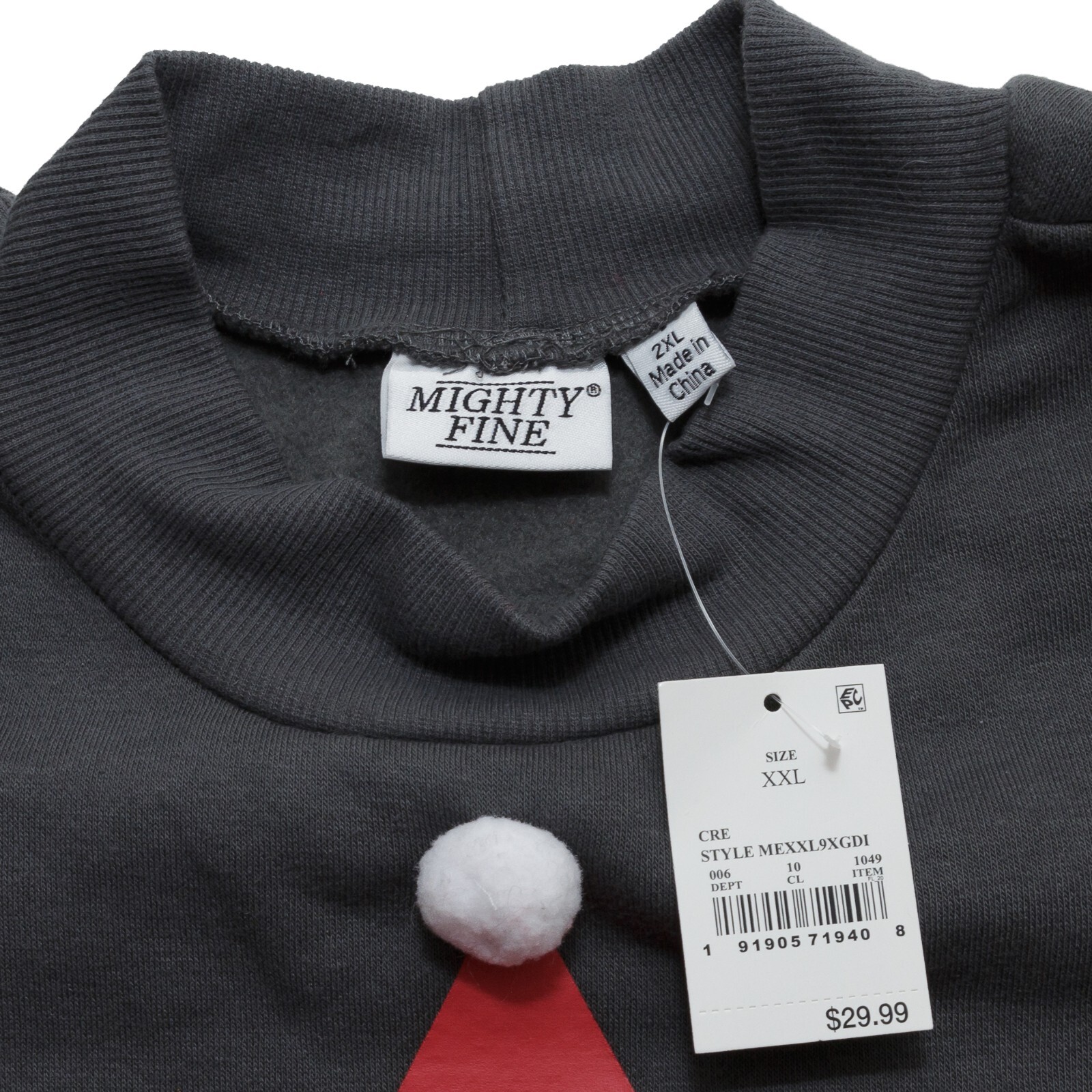Mighty Fine Junior 2XL Red & Gray Santa Claus w/Pom Pom Holiday Sweatshirt Dress