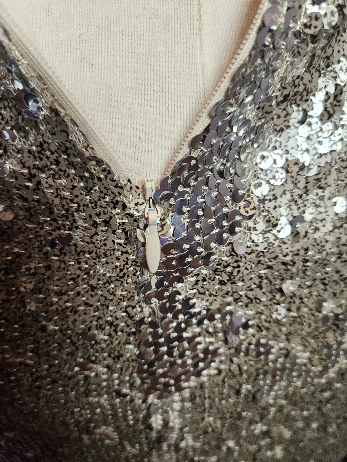 TFNC SARALEE MIDI Gold Silver Sequin Faux Wrap Dress Red Carpet UK 12 USA 8