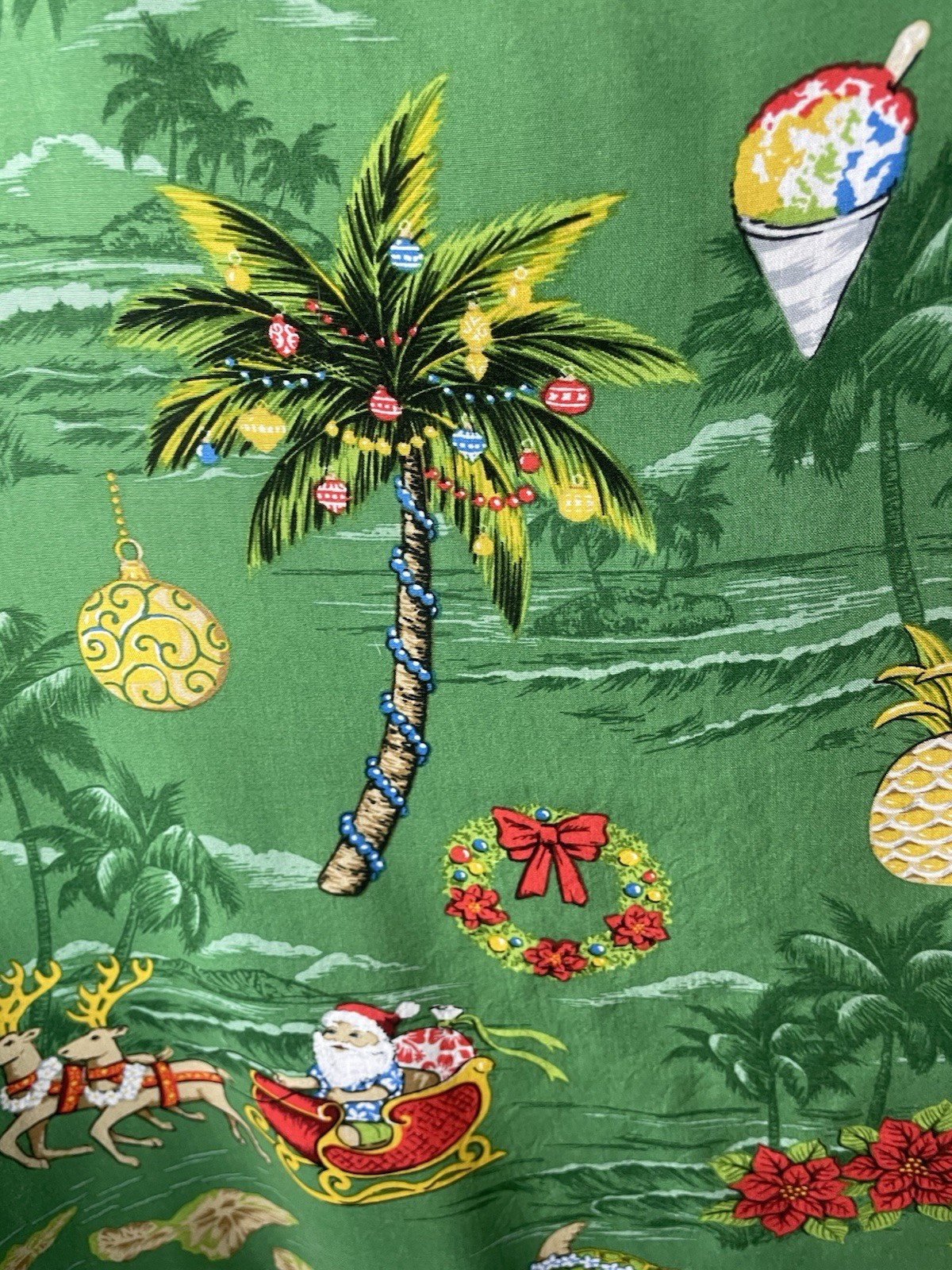 Bishop St Apparel Hawaiian Christmas Dress Women’s 2XL Green Surfing Santa Hawai