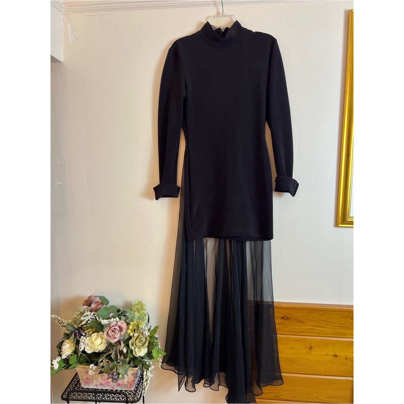 Vintage 1980’s-1990’s Dana Deatherage Cache black dress with sheer skirt