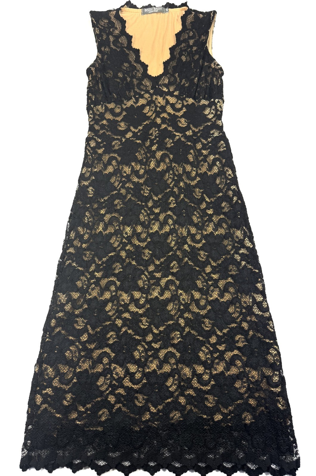 Bisou Bisou Black & Nude Lace Overlay Dress | Lined | Size Medium